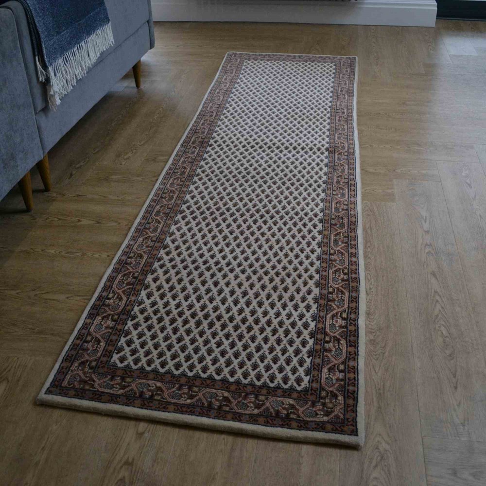 Mir Traditional Hand Knotted Wool Runner Rug in Beige